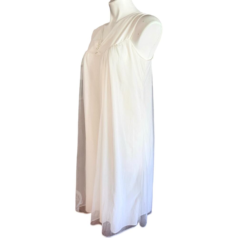 Vintage Jenne Marie Nylon Nightgown 1970s Pearl Button Empire Chiffon White S - Picture 3 of 12